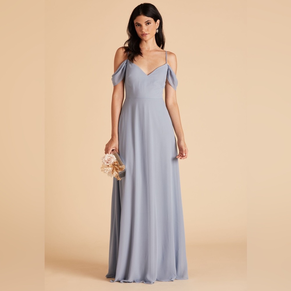 Birdy Grey NWT Devin Dress Gown Chiffon in Dusty Blue Size Medium Bridesmaid
